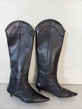 ANINE BING Black Leather Knee-High Pointed-Toe Women's Boots